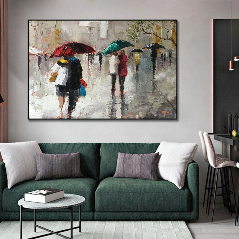 Rainy London: Colorful Urban Rainy Street Scene Art - Modern Cityscape Wall Decor