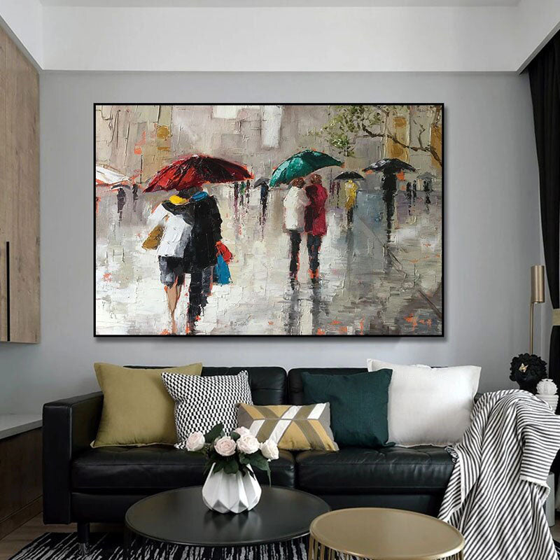 Rainy London: Colorful Urban Rainy Street Scene Art - Modern Cityscape Wall Decor