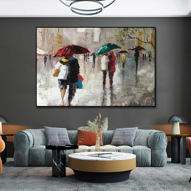 Rainy London: Colorful Urban Rainy Street Scene Art - Modern Cityscape Wall Decor