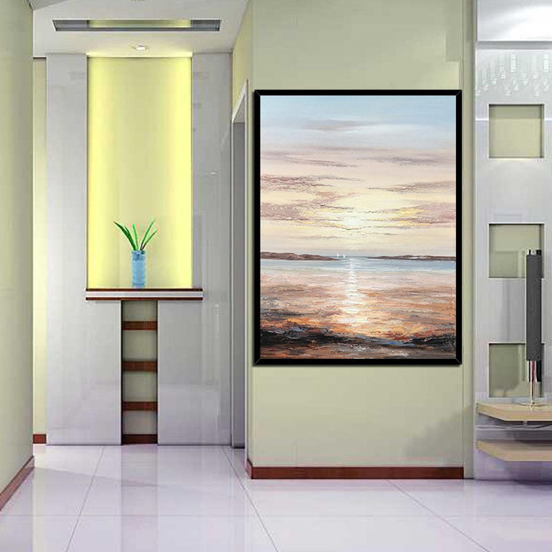 Sailor's Sunset- Original Vertical Textured Sunset Seascape Painting for Coastal Decor