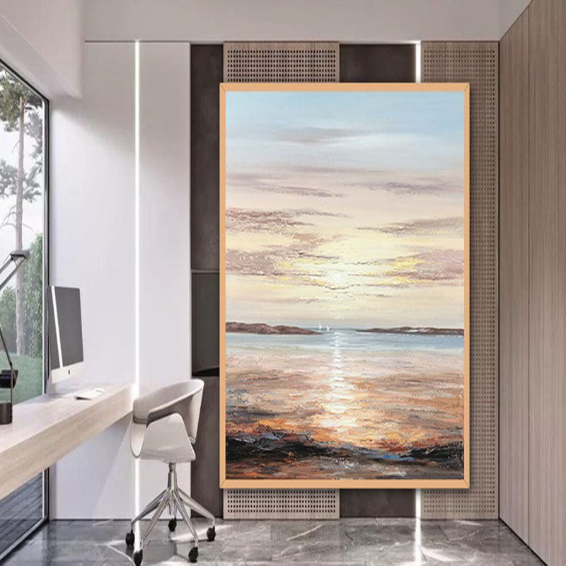 Sailor's Sunset- Original Vertical Textured Sunset Seascape Painting for Coastal Decor
