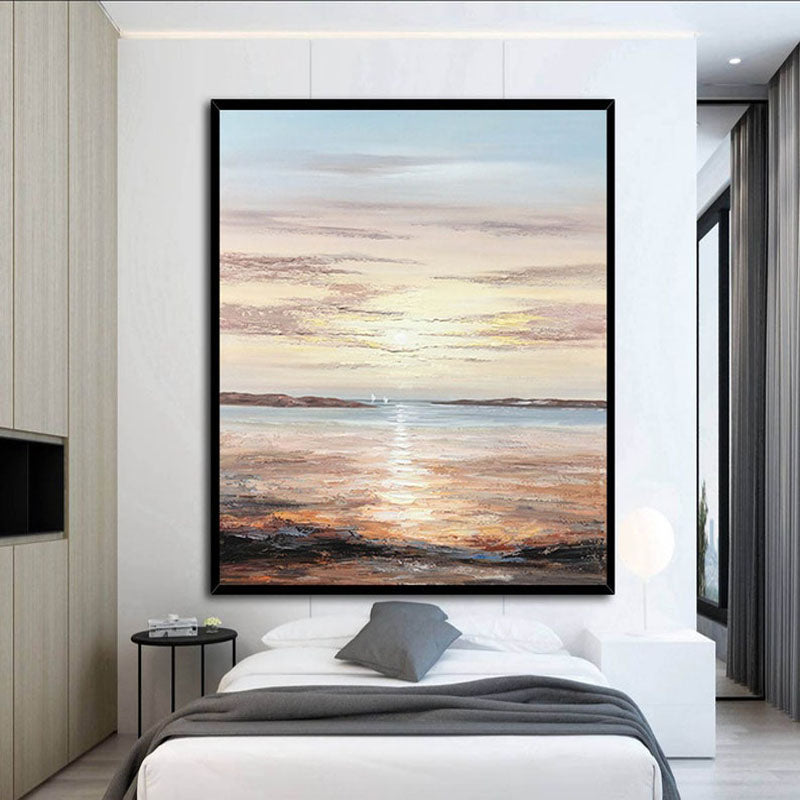 Sailor's Sunset- Original Vertical Textured Sunset Seascape Painting for Coastal Decor