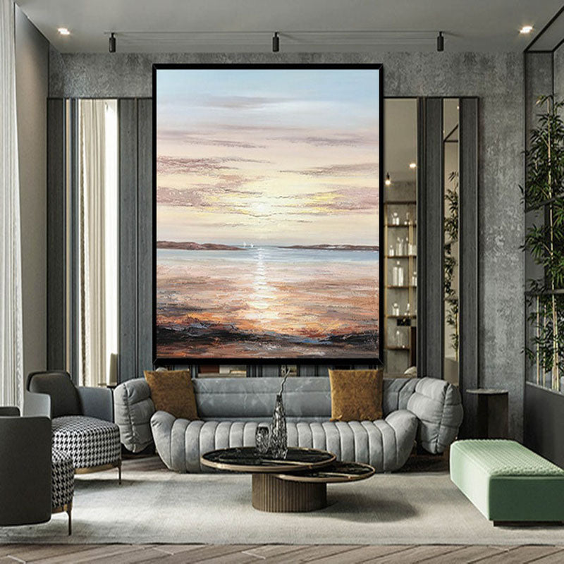 Sailor's Sunset- Original Vertical Textured Sunset Seascape Painting for Coastal Decor