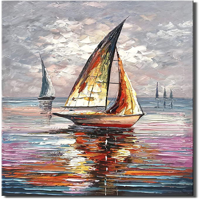 Smooth Sailing – Vertical Sailboat Oil Painting | Coastal Textured Wall Art