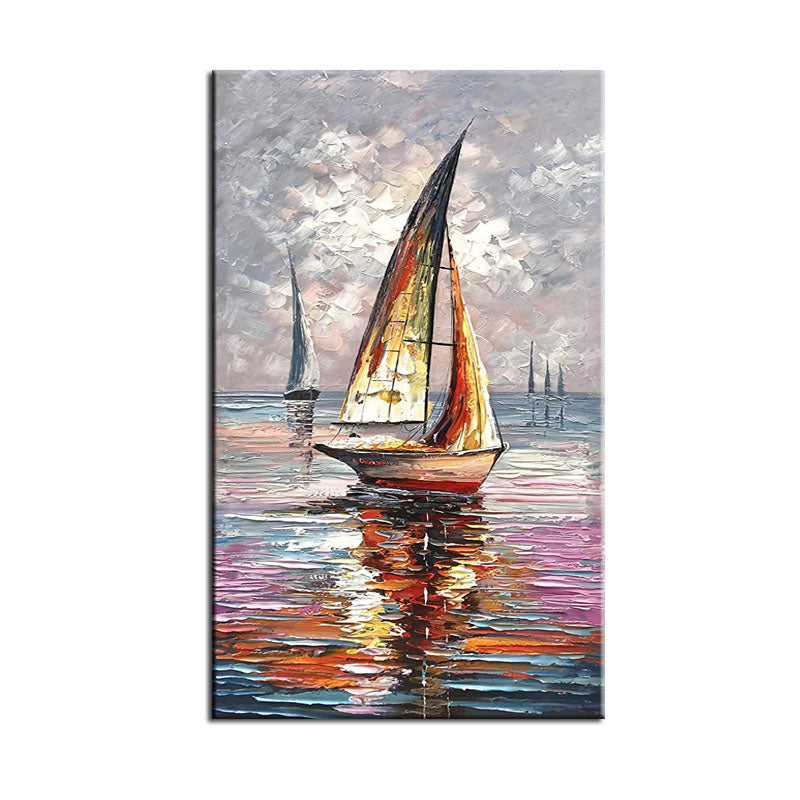 Smooth Sailing – Vertical Sailboat Oil Painting | Coastal Textured Wall Art