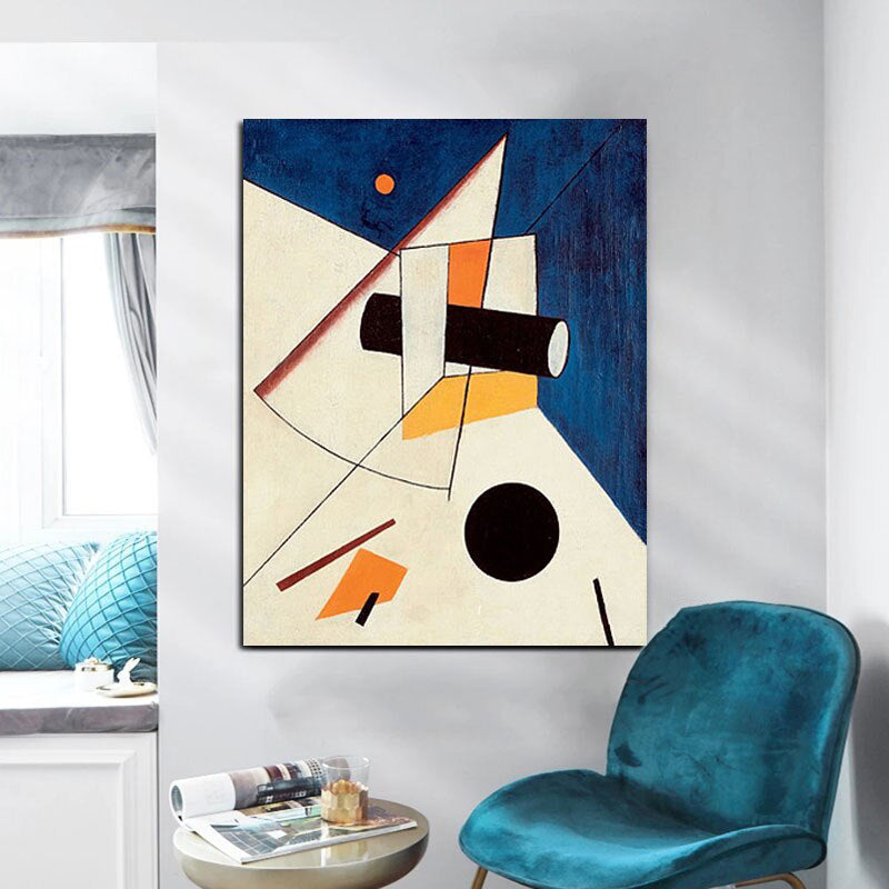Space Craft-Geometric Abstract Oil Painting - Constructivist Style Modern Wall Art for Home Decor