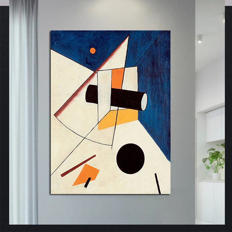 Space Craft-Geometric Abstract Oil Painting - Constructivist Style Modern Wall Art for Home Decor