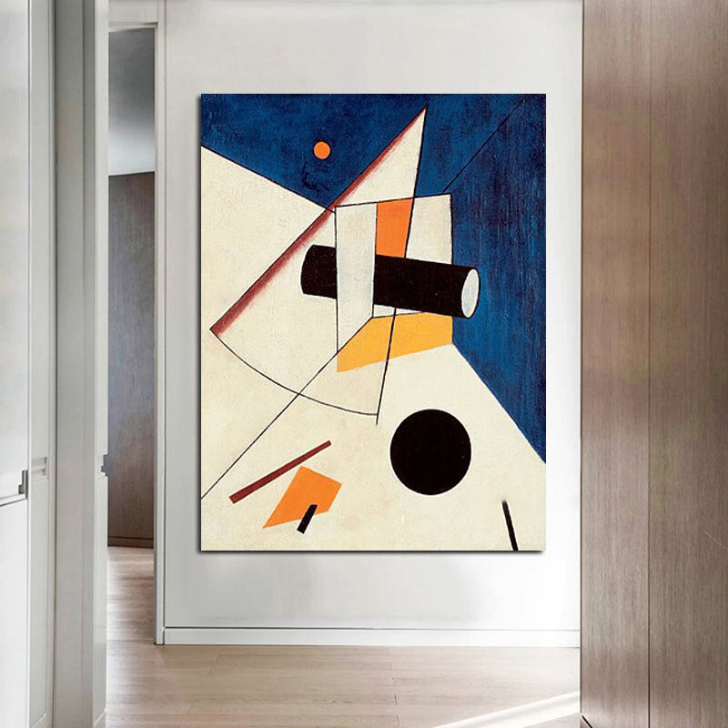 Space Craft-Geometric Abstract Oil Painting - Constructivist Style Modern Wall Art for Home Decor