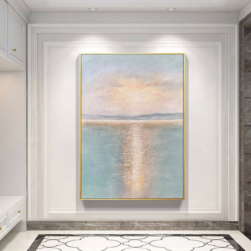 Sunbeam Surface-Luxury Vertical Abstract Textured Seascape Painting for Modern Decor