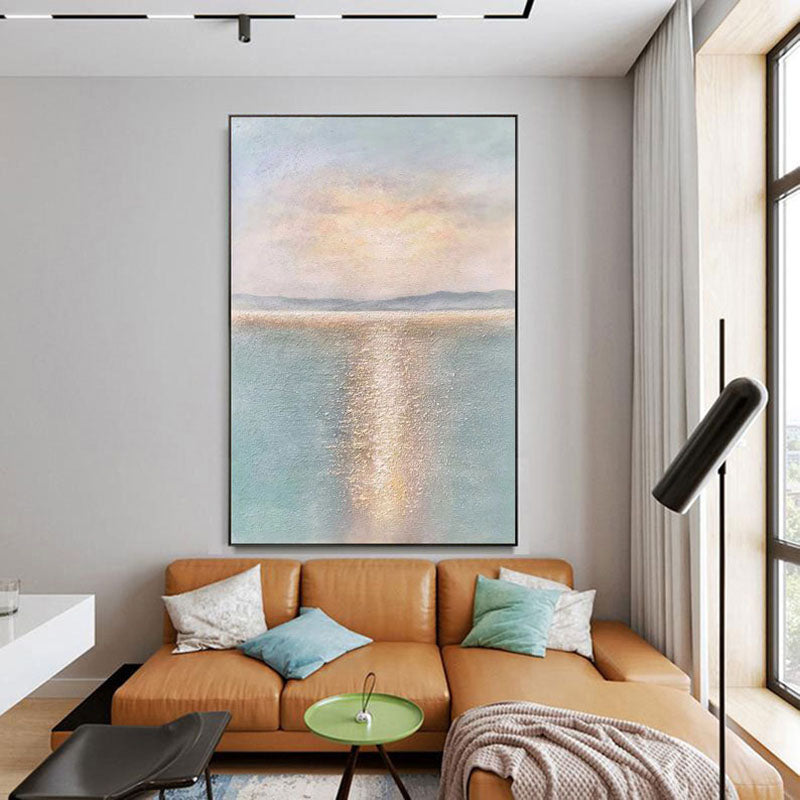Sunbeam Surface-Luxury Vertical Abstract Textured Seascape Painting for Modern Decor