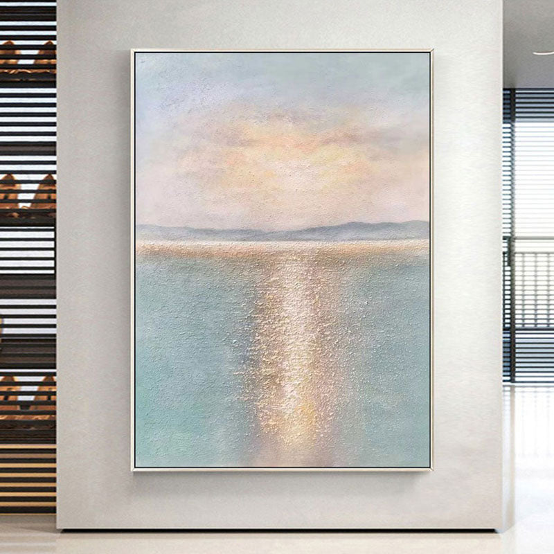 Sunbeam Surface-Luxury Vertical Abstract Textured Seascape Painting for Modern Decor