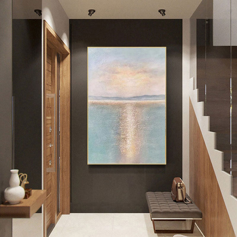 Sunbeam Surface-Luxury Vertical Abstract Textured Seascape Painting for Modern Decor