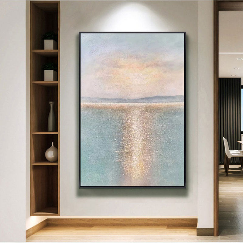 Sunbeam Surface-Luxury Vertical Abstract Textured Seascape Painting for Modern Decor