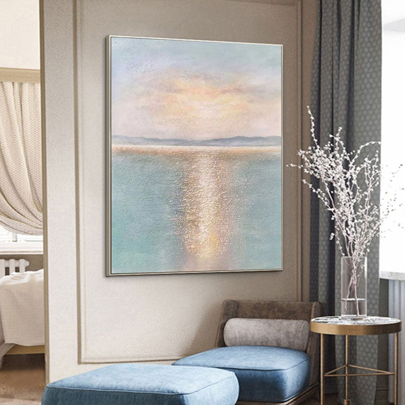 Sunbeam Surface-Luxury Vertical Abstract Textured Seascape Painting for Modern Decor