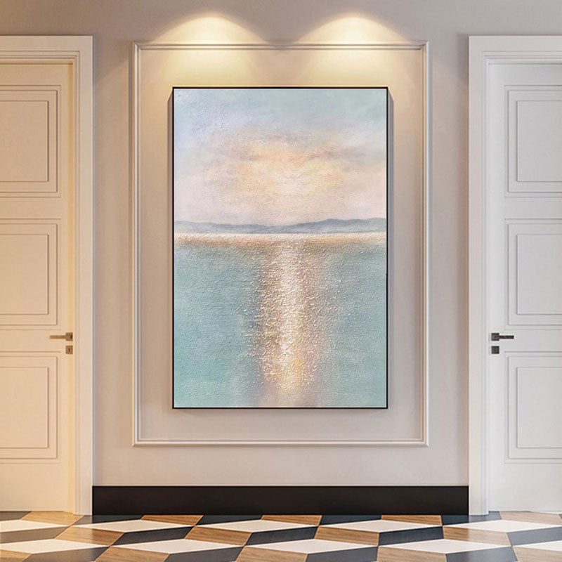 Sunbeam Surface-Luxury Vertical Abstract Textured Seascape Painting for Modern Decor