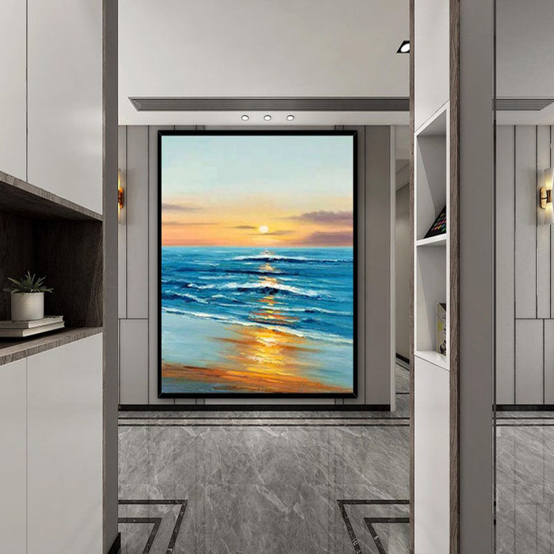 Sunset Waves-Ocean Sunset Seascape Oil Painting - Coastal Wave Art for Home Decor