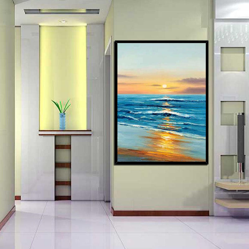 Sunset Waves-Ocean Sunset Seascape Oil Painting - Coastal Wave Art for Home Decor