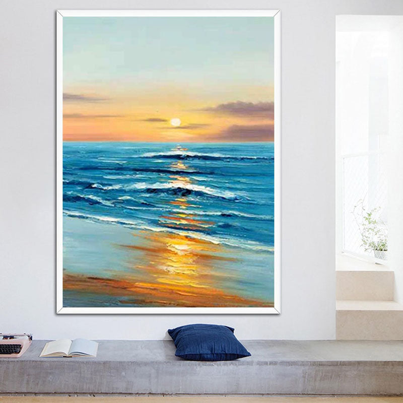 Sunset Waves-Ocean Sunset Seascape Oil Painting - Coastal Wave Art for Home Decor
