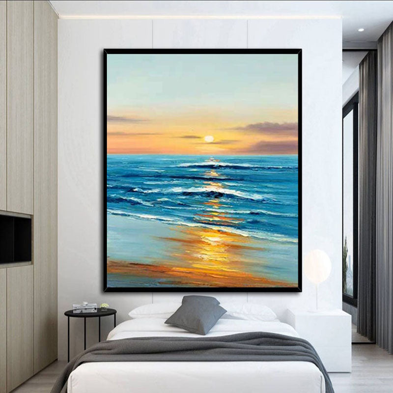 Sunset Waves-Ocean Sunset Seascape Oil Painting - Coastal Wave Art for Home Decor