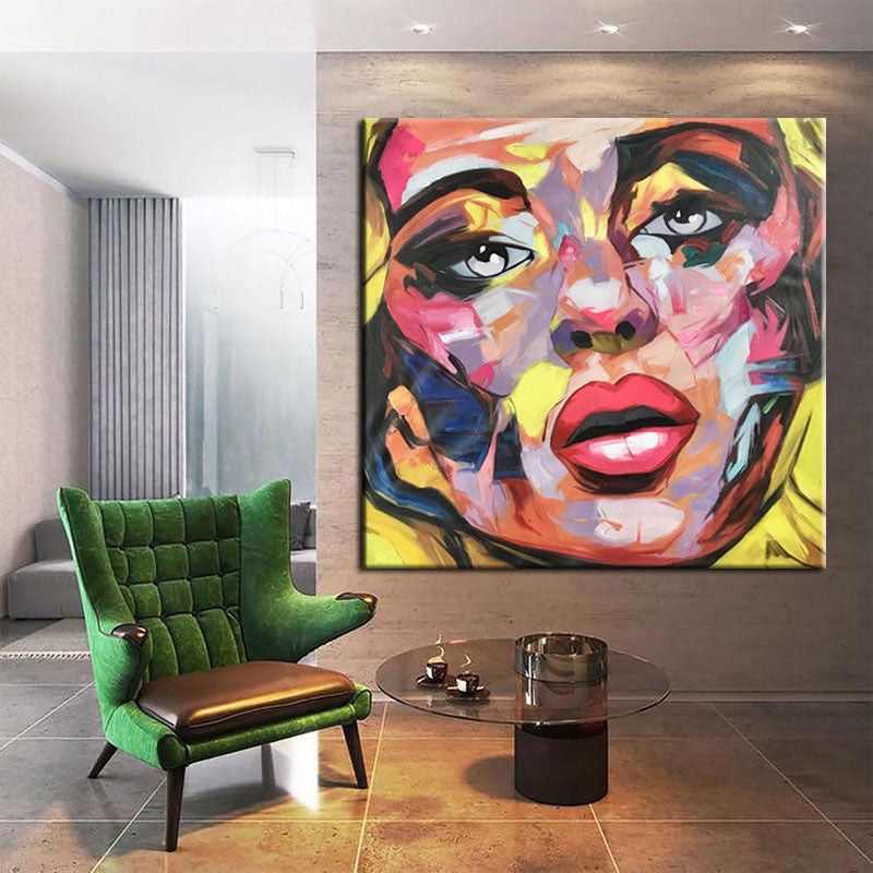Temptation-Colorful Abstract Portrait Oil Painting - Modern Pop Art Wall Decor for Home