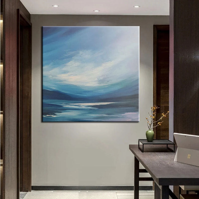 The Blue Ocean-Abstract Sea & Sky Oil Art: Calming Blue Hues