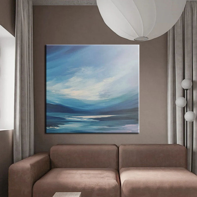 The Blue Ocean-Abstract Sea & Sky Oil Art: Calming Blue Hues