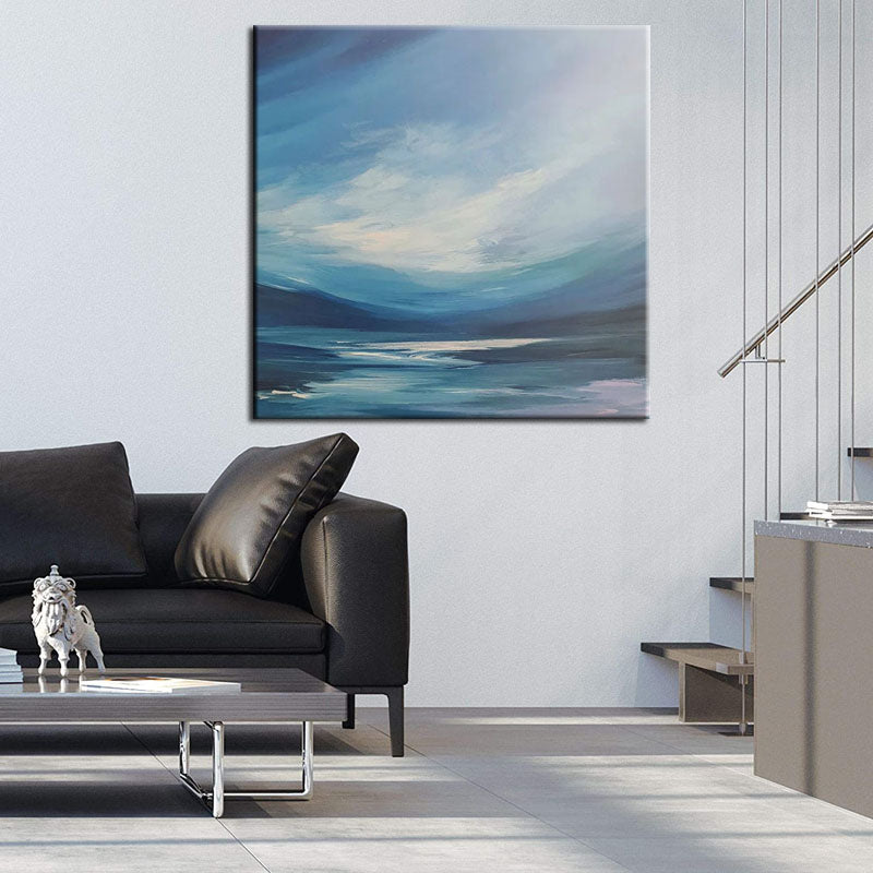 The Blue Ocean-Abstract Sea & Sky Oil Art: Calming Blue Hues