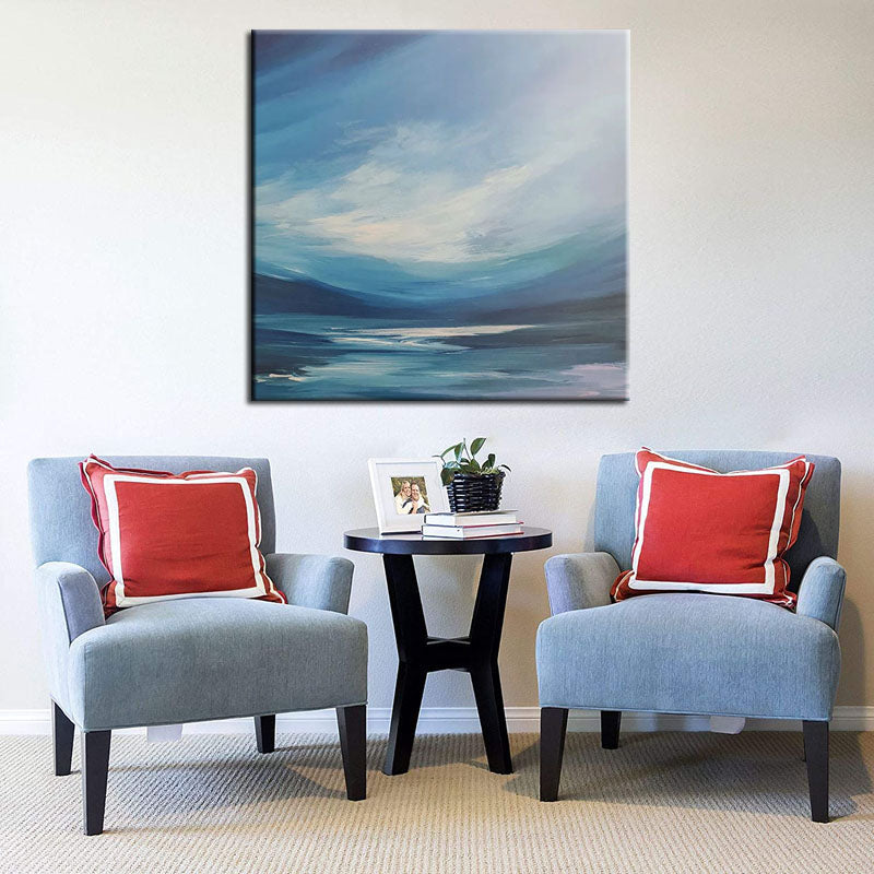 The Blue Ocean-Abstract Sea & Sky Oil Art: Calming Blue Hues