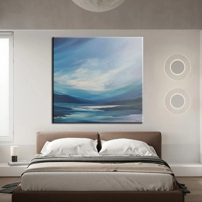 The Blue Ocean-Abstract Sea & Sky Oil Art: Calming Blue Hues