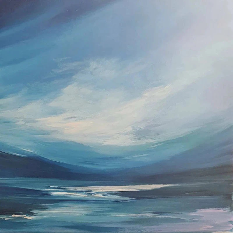 The Blue Ocean-Abstract Sea & Sky Oil Art: Calming Blue Hues