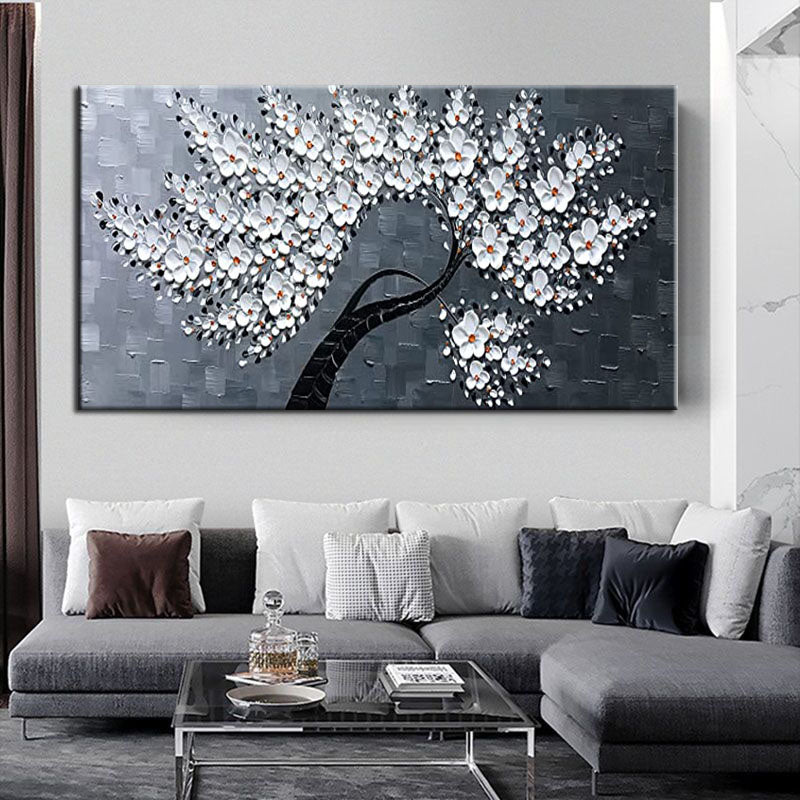 The Magnolia Tree-White Flower Tree Oil Painting - Textured Floral Wall Art for Living Room