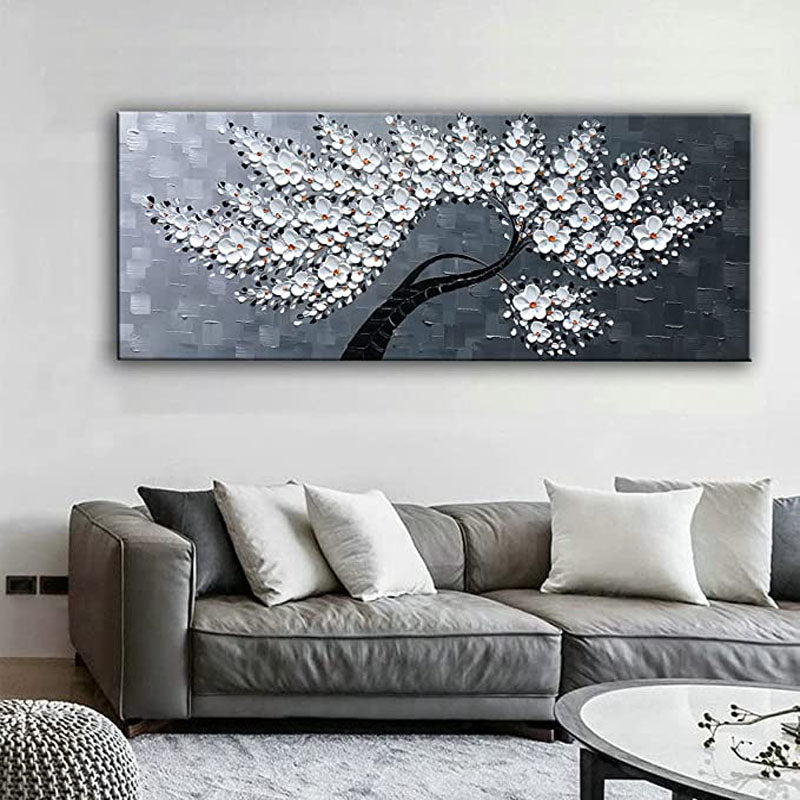The Magnolia Tree-White Flower Tree Oil Painting - Textured Floral Wall Art for Living Room