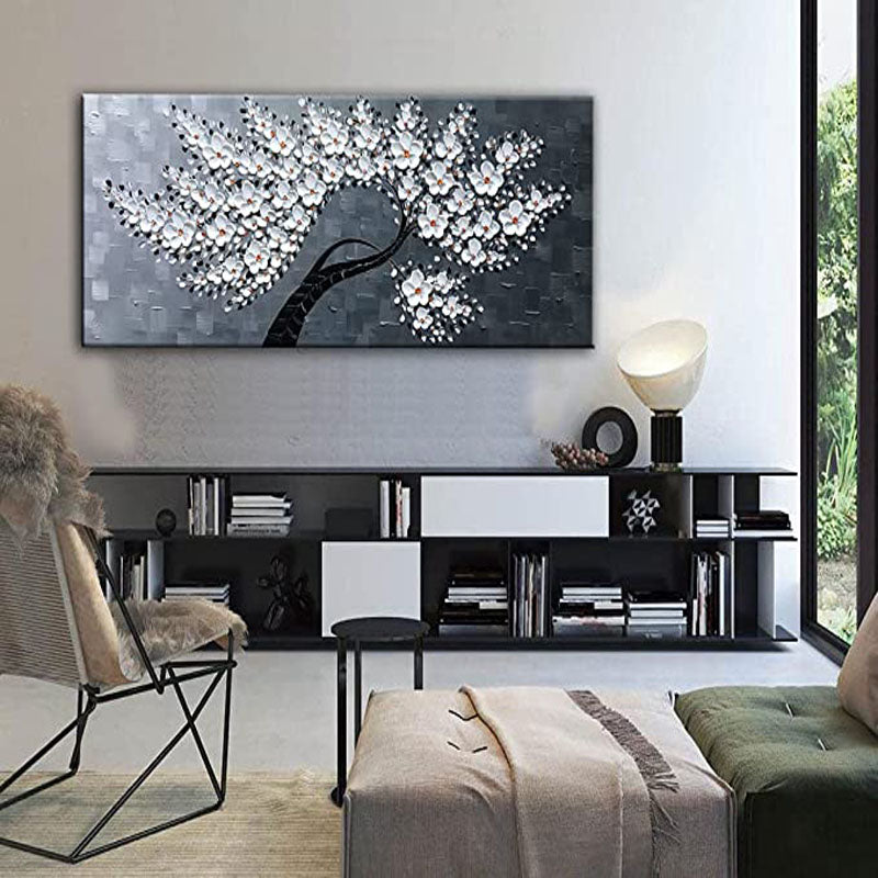 The Magnolia Tree-White Flower Tree Oil Painting - Textured Floral Wall Art for Living Room