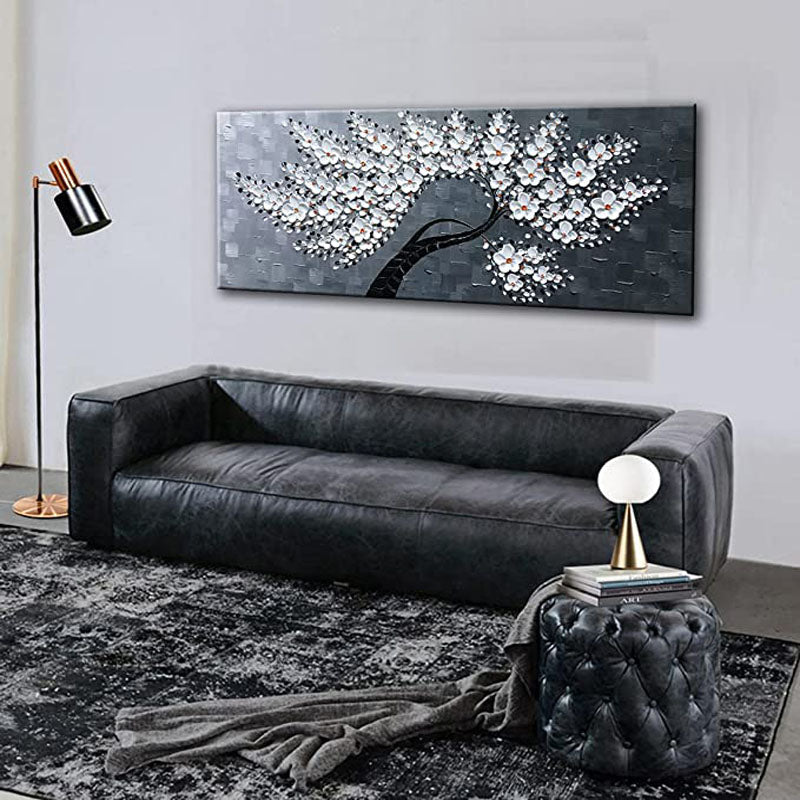 The Magnolia Tree-White Flower Tree Oil Painting - Textured Floral Wall Art for Living Room