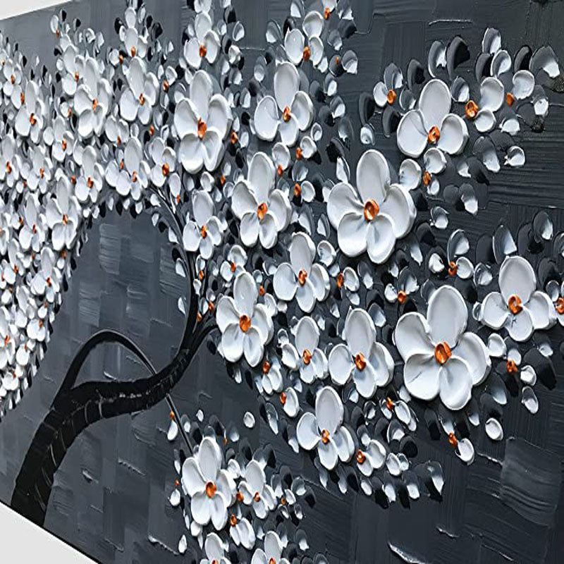 The Magnolia Tree-White Flower Tree Oil Painting - Textured Floral Wall Art for Living Room