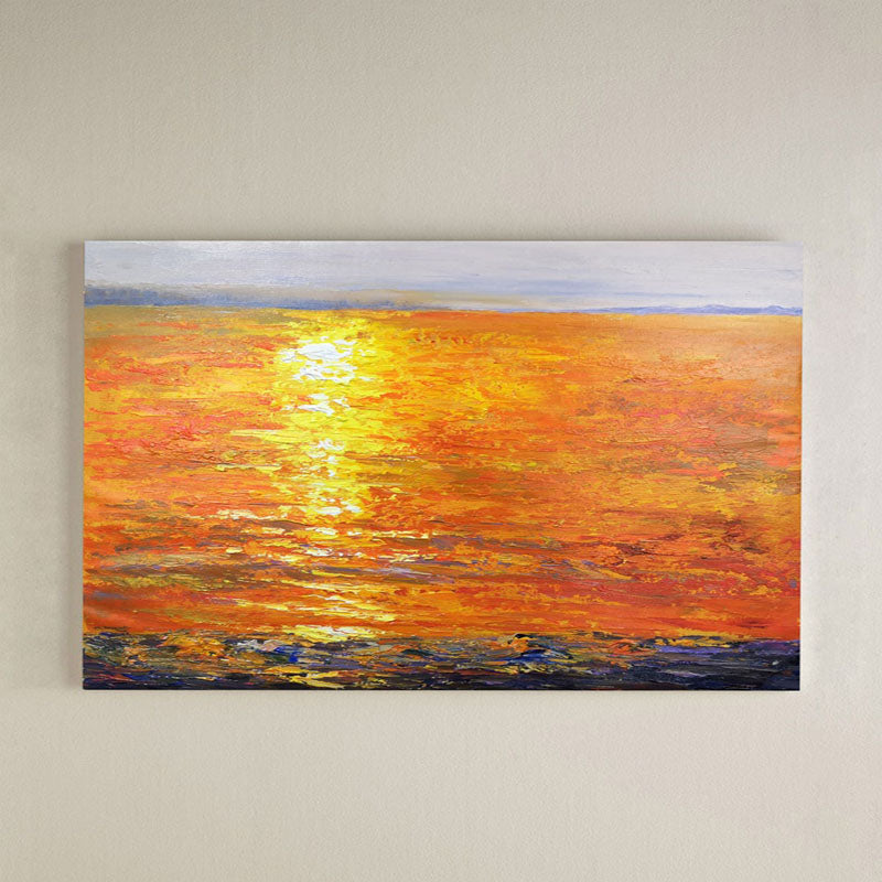 The Red Sea-Vibrant Sunset Ocean Oil Painting, Abstract Seascape Art for Home Decoration