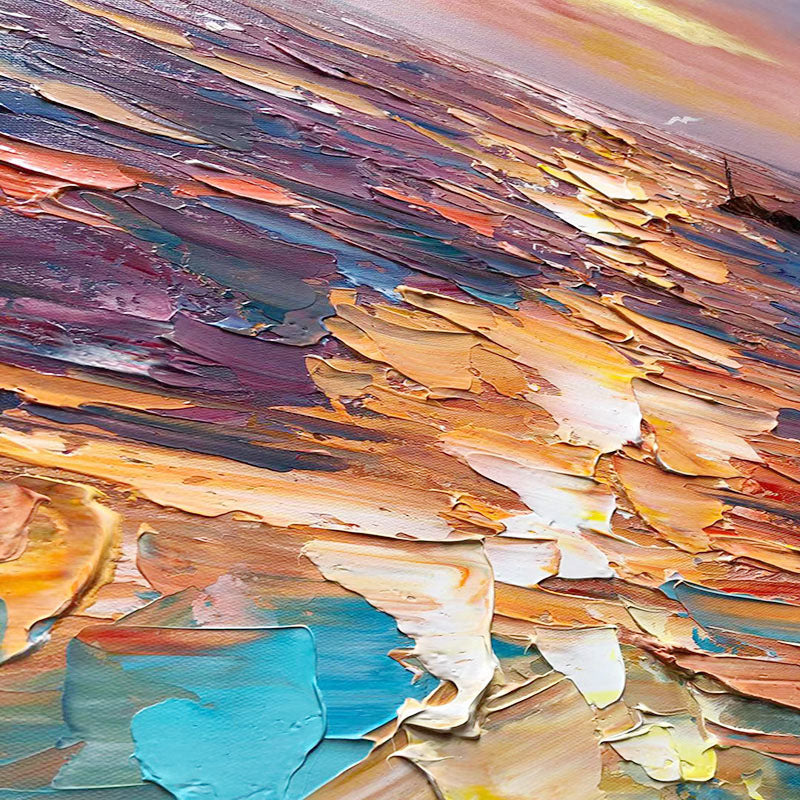 The Sea of Romance-Abstract Sunset Seascape Oil Painting, Vibrant Coastal Art for Home Decoration