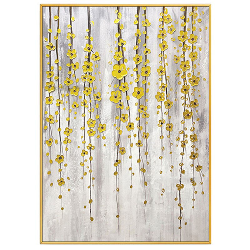 The Shiny Buttercup Flowers-Handmade Golden Hanging Flowers Wall Art - Modern Luxury Floral Painting for Home Decoration