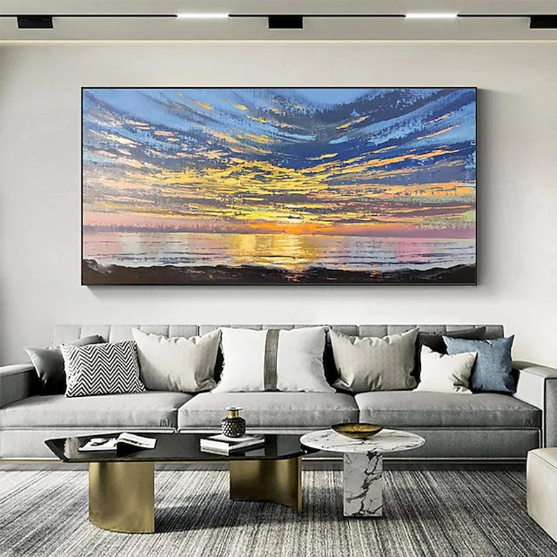 The Story of the Skies-Abstract Sunset Ocean Seascape Oil Painting. Coastal Wall Art for Home Decoration