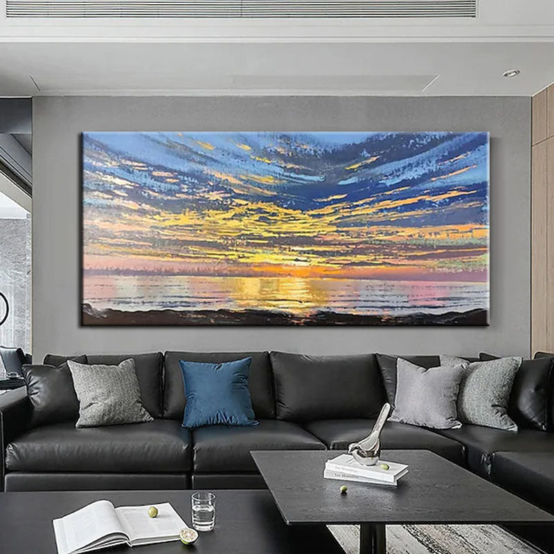 The Story of the Skies-Abstract Sunset Ocean Seascape Oil Painting. Coastal Wall Art for Home Decoration