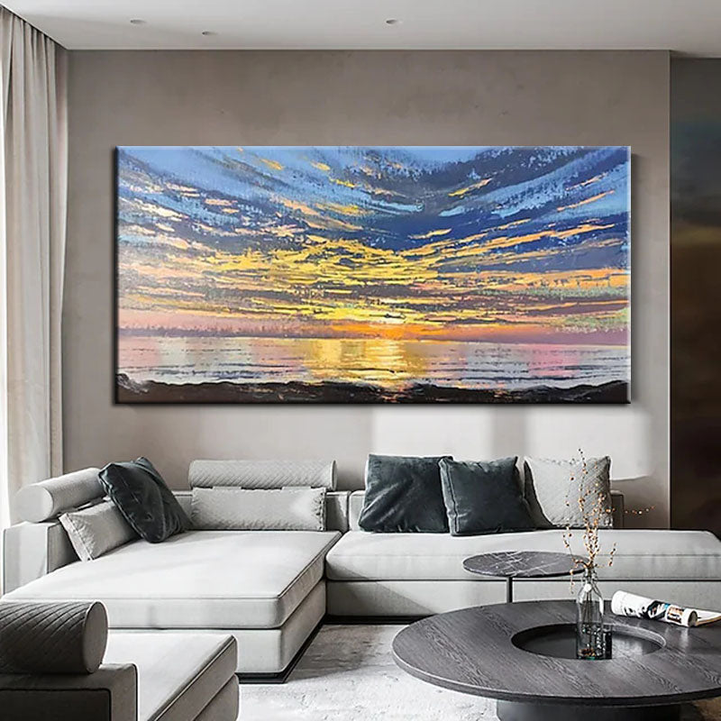 The Story of the Skies-Abstract Sunset Ocean Seascape Oil Painting. Coastal Wall Art for Home Decoration