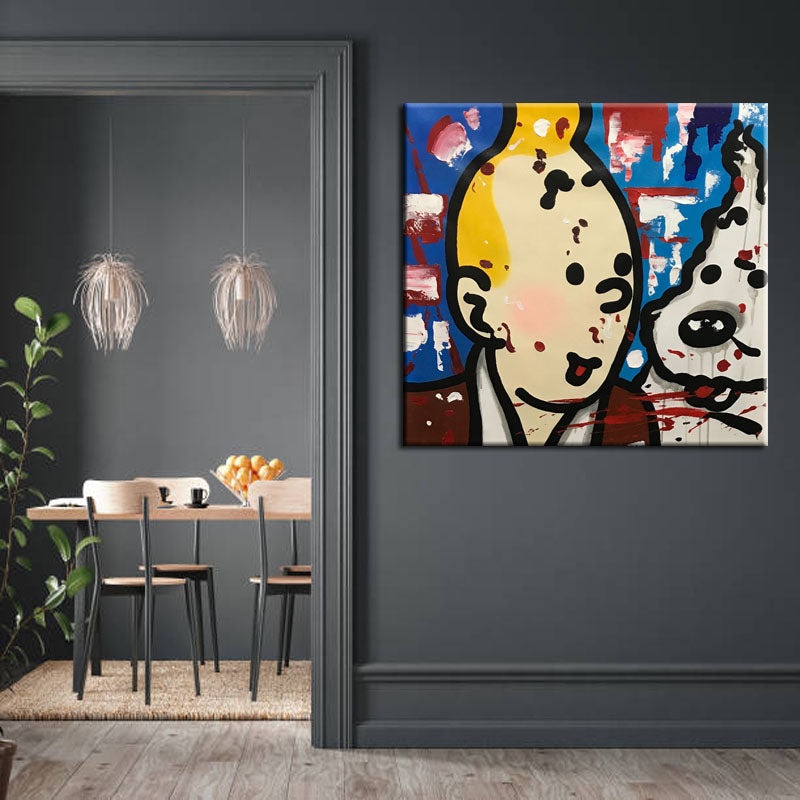 Tintin Pop Art Painting – Hand-Painted Modern Comic Wall Art