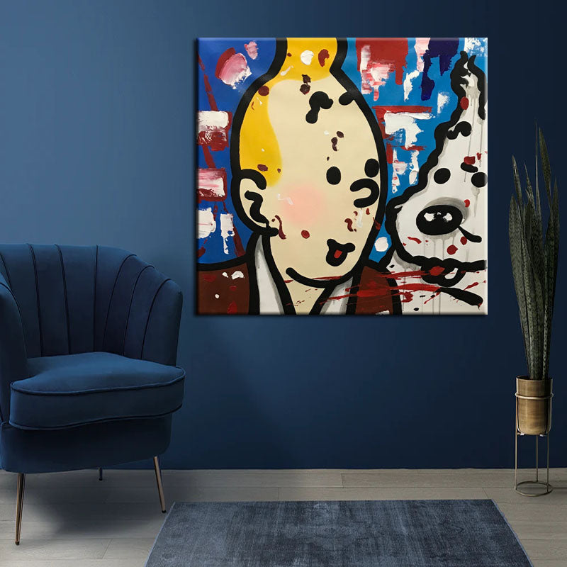 Tintin Pop Art Painting – Hand-Painted Modern Comic Wall Art