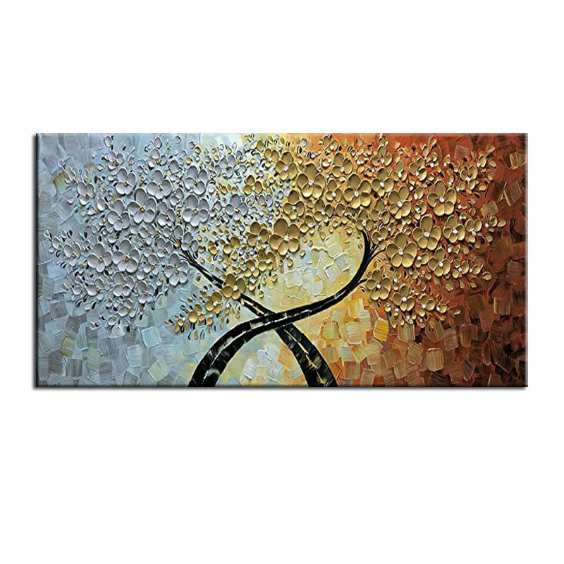 Trees of Life-Textured Abstract Painting with Silver-Blue, Gold & Orange Gradient
