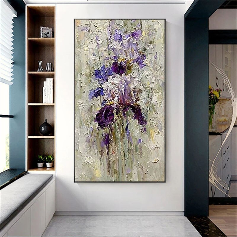 Violet-Handmade Purple Floral Oil Painting - Textured Impasto Flower Art for Home Decoration
