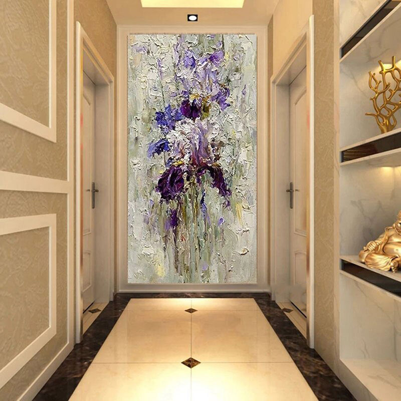 Violet-Handmade Purple Floral Oil Painting - Textured Impasto Flower Art for Home Decoration