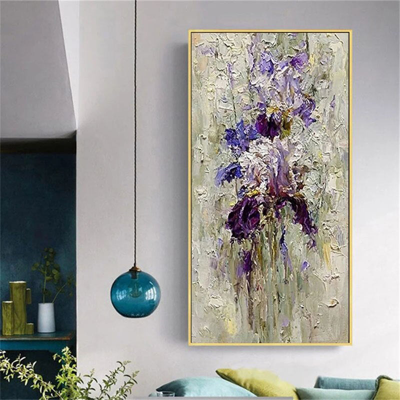 Violet-Handmade Purple Floral Oil Painting - Textured Impasto Flower Art for Home Decoration