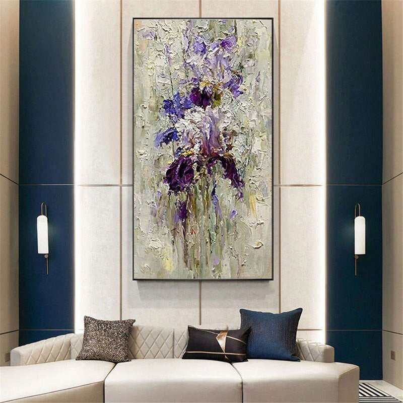 Violet-Handmade Purple Floral Oil Painting - Textured Impasto Flower Art for Home Decoration