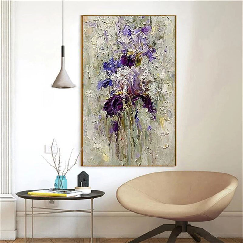 Violet-Handmade Purple Floral Oil Painting - Textured Impasto Flower Art for Home Decoration