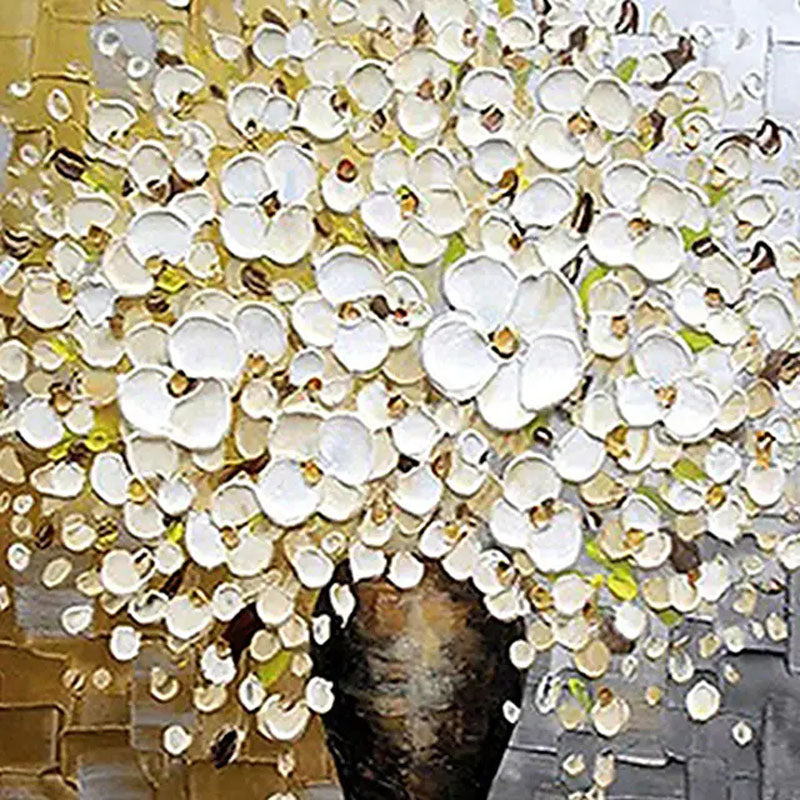 White Lily Vase-3D Textured White Flower Bouquet Oil Painting, Modern Floral Wall Art for Home Decoration